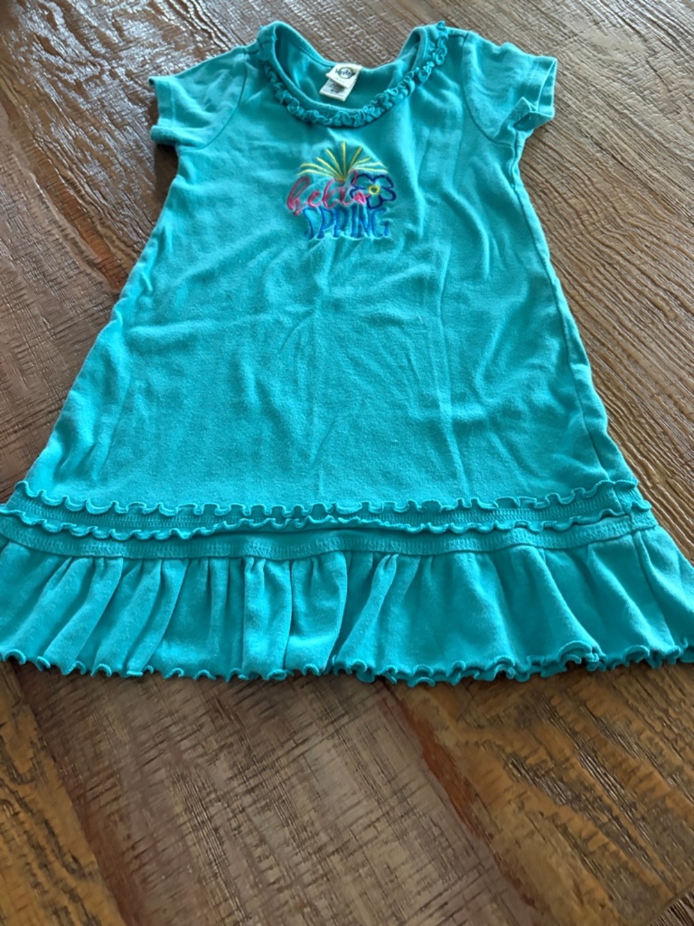Kavio Turquoise Ruffle Hem Embroidered Girls Dress - Picture 6 of 6